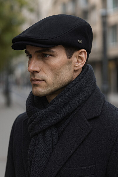 MEKİK BUTİK SİYAH KALIN PAMUKLU KAŞE LONDON KASKET ŞAPKA - KIŞLIK KASKET ŞAPKA