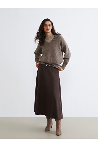 LC Waikiki Φούστα σε γραμμή Α με φερμουάρ στη μέση, νέα σεζόν, με εφέ σουέτ