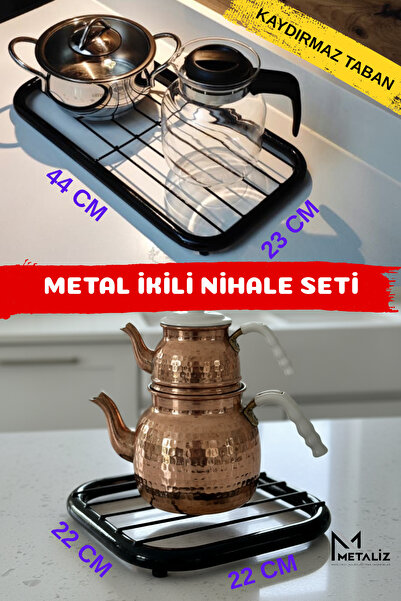 METALİZ YENİLİKÇİ TASARIMLAR Trivet, Metal Trivet for Hot Pots under Teapot Square Round Black