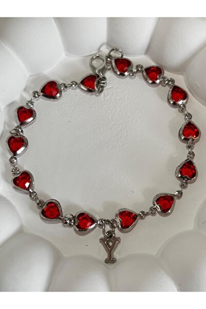 bijoux uniques سوار نسائي على شكل حرف Y مع قلب أحمر