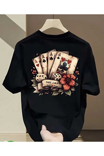ORVIO Group Playing Cards and Flower Printed T-Shirt