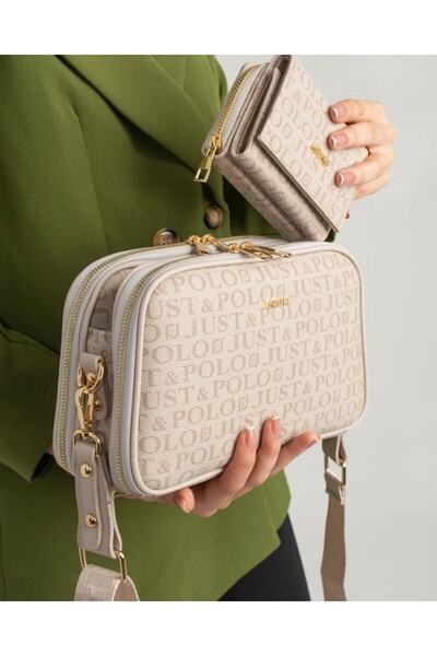 Lavanta Tekstil Original Just Polo Collection Women's Stone 5 Compartment Long Strap Shoulder Bag and Wallet