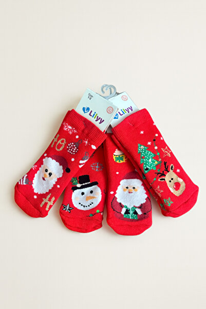 For My Baby 4 Pairs of Baby Kids Socks with Christmas Pattern