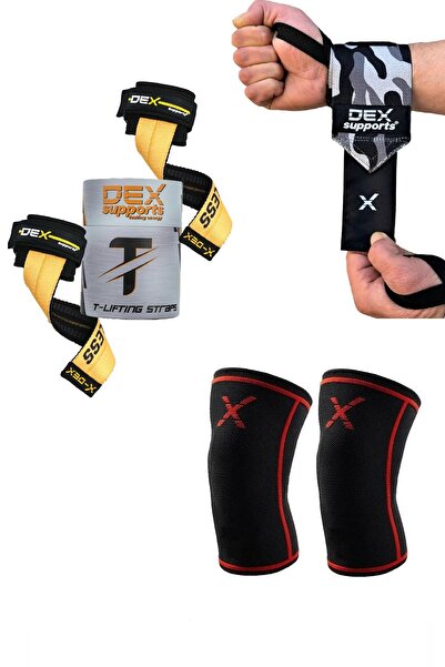 Dex Supports Sports Knee Sleeve, Sports Wristband Dark Wrist Wraps, Weightlifting Strap T-Lifting Straps Set of 3