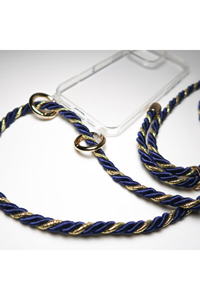 HOJA Store iPhone 16 Plus Phone Strap Lanyard Phone Case - Navy Blue Gold Color