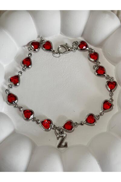 bijoux uniques سوار نسائي بحرف Z على شكل قلب أحمر