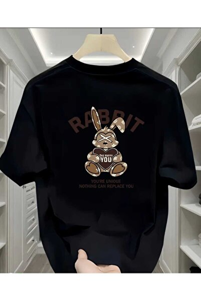 ORVIO Group Teddy Bear Rabbit and Slogan Printed T-Shirt