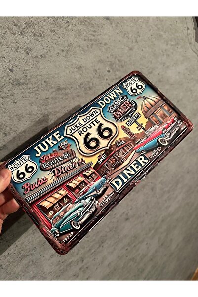 TEMİZİŞPLAKA Dekor Plaka, Route 66, Retro Model, 15x30 cm, 2D BASKI, Alüminyu...