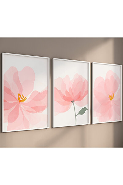 NT Handmade Laminated Framed Pvc Protected 3-Piece Pink Floral Pattern Uv Printing Mdf Wall Painting Set