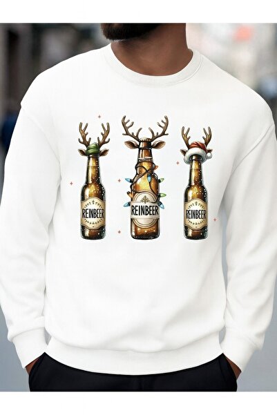 OVER HEAD Crăciun fericit Reinbeer Basklı Bisikletyaka Sweatshirt