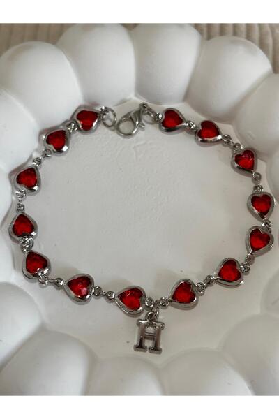 bijoux uniques سوار نسائي بحرف H على شكل قلب أحمر