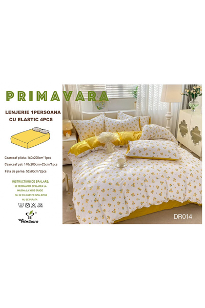 FIONNA.RO Lenjerie Din Bumbac Tip Finet Textura Creponata 1 Persoana Cu Elast...