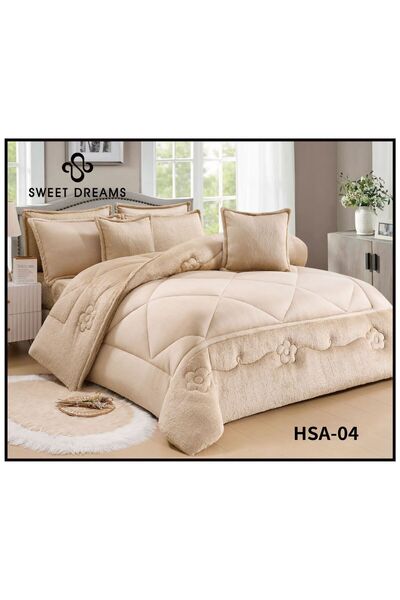 Moon Double winter bedspread, 8 pieces, velvet with faux fur, in a harmonious and luxurious design.