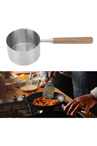 ELEGANT HOME A stainless steel pot with a wooden handle for boiling milk, melting butter, making sauces, and as a coffee pot (500ml)