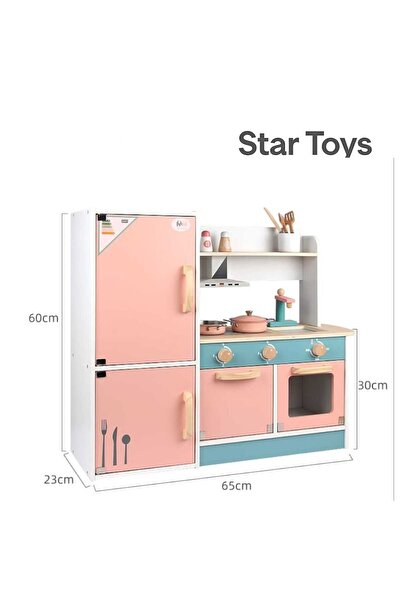 STAR TOYS Wooden toy kitchen for children with refrigerator and oven – Pink