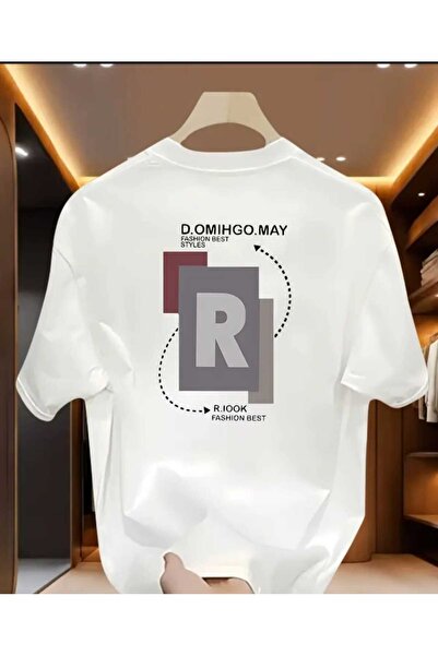 ORVIO Group Minimalist Geometric'R' Letter Printed T-Shirt