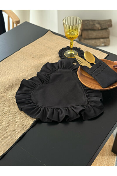 KaiAtelier Σετ 4 τεμαχίων Lune Καρδιά Φιρίφαλος Λινό Μαύρο Σουπλά / Αμερικανι...