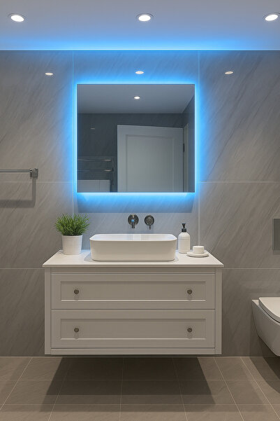 Digital Kare Işıklı Banyo Ayna (50-80cm). Renk Seçeneği: Mavi