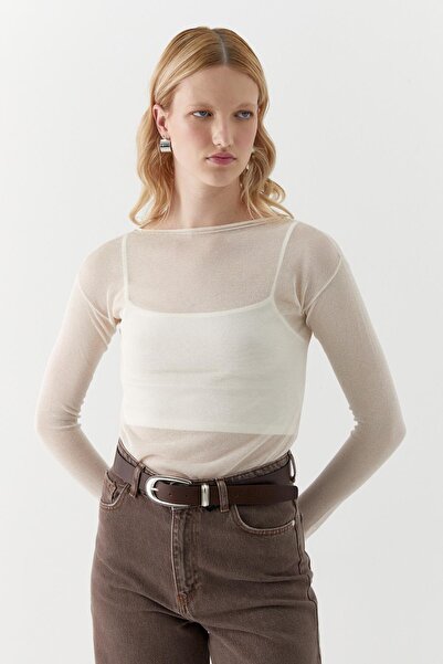 MARKALİSTE Semi-Transparent Long Sleeve T-Shirt Ecru