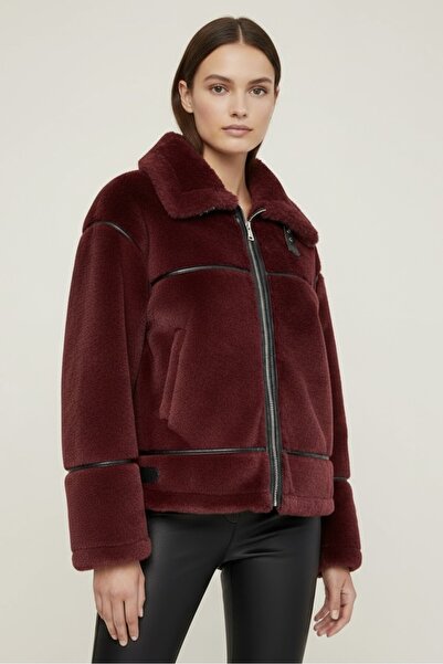 NEFESSE Peluş Lamineli Deri Detaylı Mont