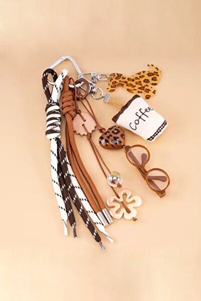 İLKYAZ Cream Brown, Glasses Detailed Charm Bag Accessories (Bag Not Included)