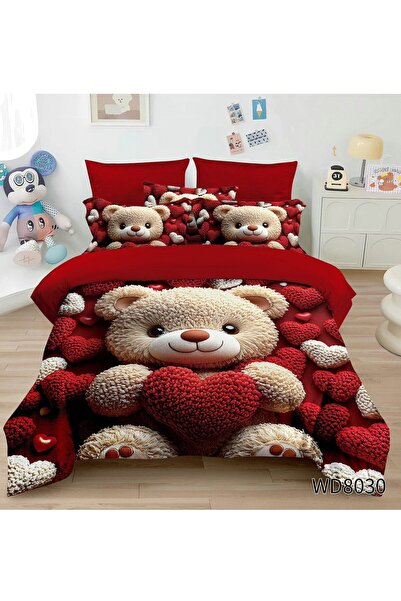 Primavara Lenjerie de pat dublu URSULEȚI CU IMPRIMARE DIGITALĂ 5D cu elastic ...