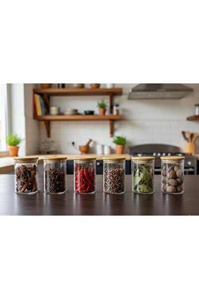 Buğra Home طقم توابل زجاجي مكون من 6 قطع مع أغطية من الخيزران - مع هدية ملصق ...