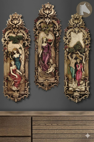 Tual Hobi Sanat 3’lü Vintage Duvar Panosu Tablo Seti 45x14cm Hediyelik Modern...