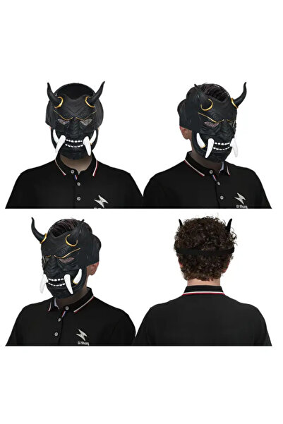 ELMHURST Japanese Demon Samurai Kabuki Hannya Mask, ideal for Halloween, masquerade, New Year, black