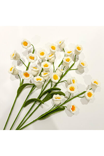 Livava Gelincik Örgü Çiçek, Tek Dal, Beyaz, 40 cm