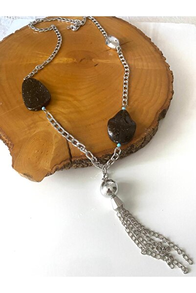 canan dizayn Bohemian Unstable Chain Silvery Brown Acrylic Style Necklace