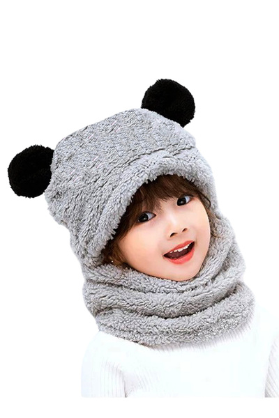 Nurnivus 2-4 Years Old Cute Panda Eared Children's Hooded Plush Beanie Welsoft Windproof Neck Collar Beanie