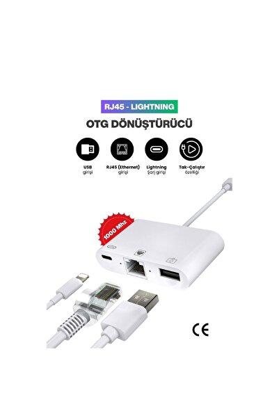 Concord Lightning OTG Converter – Ethernet (RJ45) + USB Adapter – iPhone Lightning Internet Converter