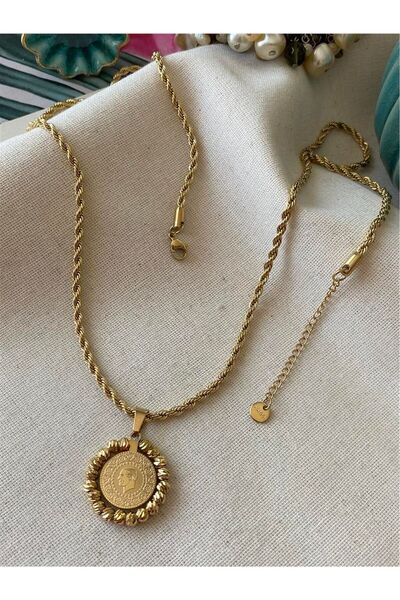 Power Es Altın Kaplama 316L Çeyrekli Dorika Modeli Burgu Zincirli Çelik Kolye