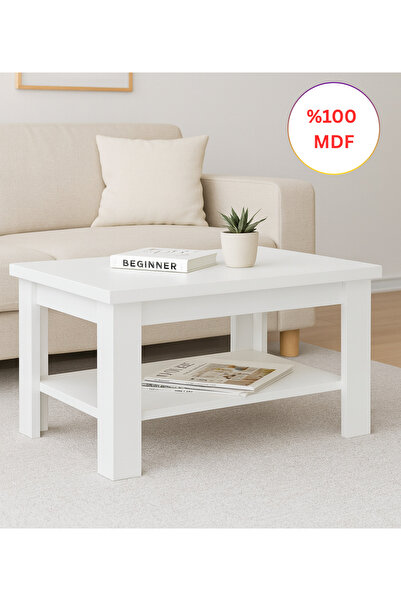 Kydonia Home Tamamen MDF Dikdörtgen Raflı Orta Sehpa 50x80 Cm