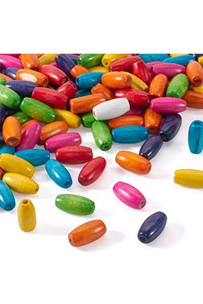 ella'nın çarşısı 50 قطعة من الخرز الخشبي البيضاوي متعدد الألوان. الحجم: 1.5 س...