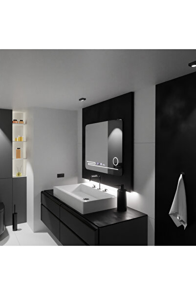 Marcello Funghi LED Rectangular Mirror 80×60 cm Harmonie MotionGlow Marcello — Demister, Thermometer, Clock, Dimm