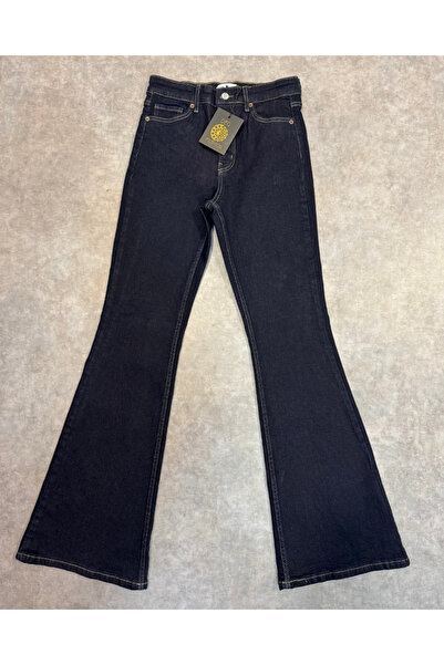 deqfashion Women's Dark Navy Blue High Waist Flared Jeans