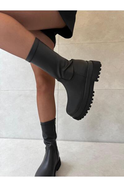 Elvinin Tarzı Noi Black Thick Soled Women's Stretch Boots