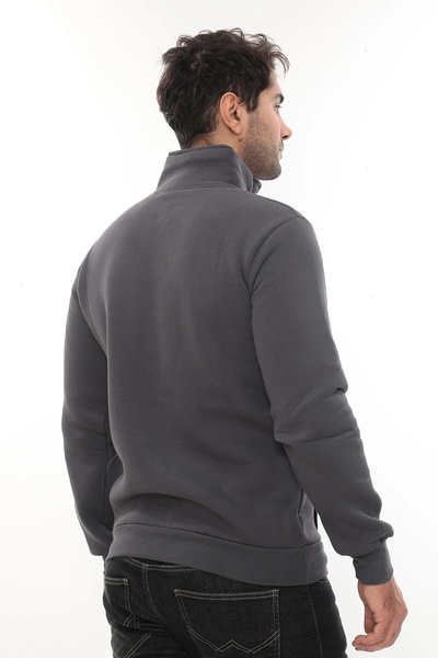 PHANTOM JEANS Ανδρικό φούτερ από βαμβάκι με καπνιστό στάνταρ κοψίματος κανονικής εφαρμογής με φλις εσωτερικά και μισό φερμουάρ και όρθιο γιακά Bato