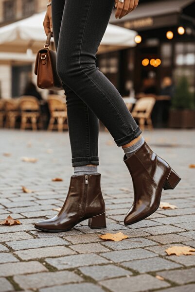 DİVOLYA Fiamma Brown Wrinkled (5 cm Heeled) Daily Use Women's Boots