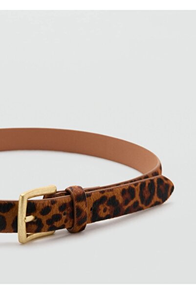 MANGO Woman Leopar desenli deri kemer