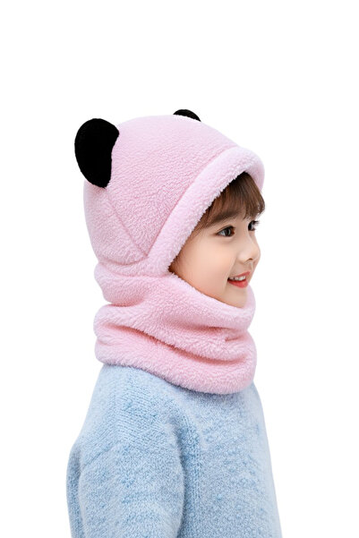 Nurnivus 2-4 Years Old Cute Panda Eared Children's Hooded Plush Beanie Welsoft Windproof Neck Collar Beanie