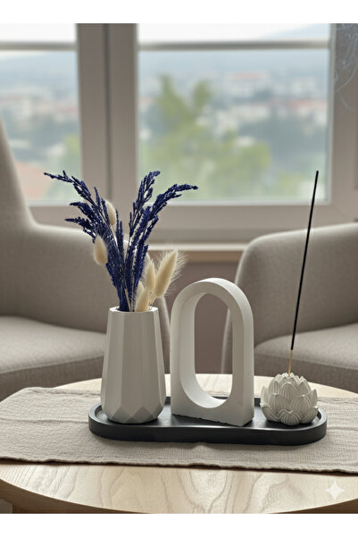 yansı home Dekoratif Halo Minimal Oval Figür Seti | Vazo & Lotus Çiçeği Tütsü...