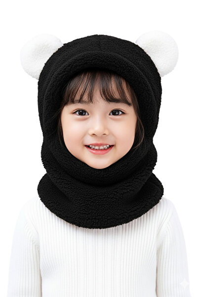 Nurnivus Cute Teddy Bear Panda Children's Hooded Ear Plush Beanie Welsoft Windproof Hat with Neck Collar
