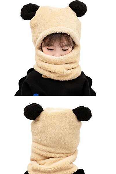 Nurnivus 7-10 Years Old Cute Panda Eared Children's Hooded Plush Beanie Welsoft Windproof Neck Collar Beanie