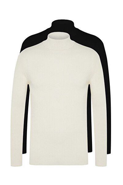 LaFont Cotton knitted jumper with a Slim Fit and elastic waistband, black-beige color, round neck, 2-pack, Tmnaw22Kz1919