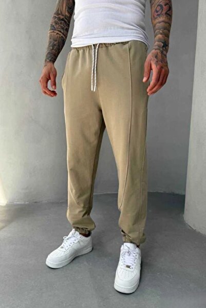 MADZEYMODA Men's Elastic Waist Khaki Sweatpants Ke-7019