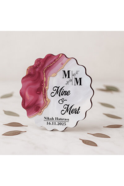 Tasarım Şeker 50 Adet Kişiye Özel Epoksi-Mermer Görünümlü Ahşap Magnet – Fuşy...