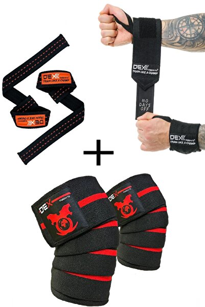 Dex Supports Sports Wrist Wraps Legend, Lifting Straps Pro, Fitness Knee Wraps Elite Set of 3